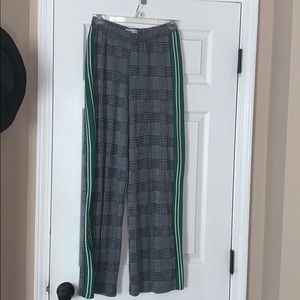 plaid wide leg pants with green and white stripe